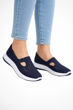 Navy Blue Slip-On Knit Casual Trainers product view 1 - Puuky