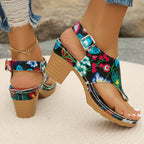 Floral Print Block Heel Sandals product view 7 - Puuky