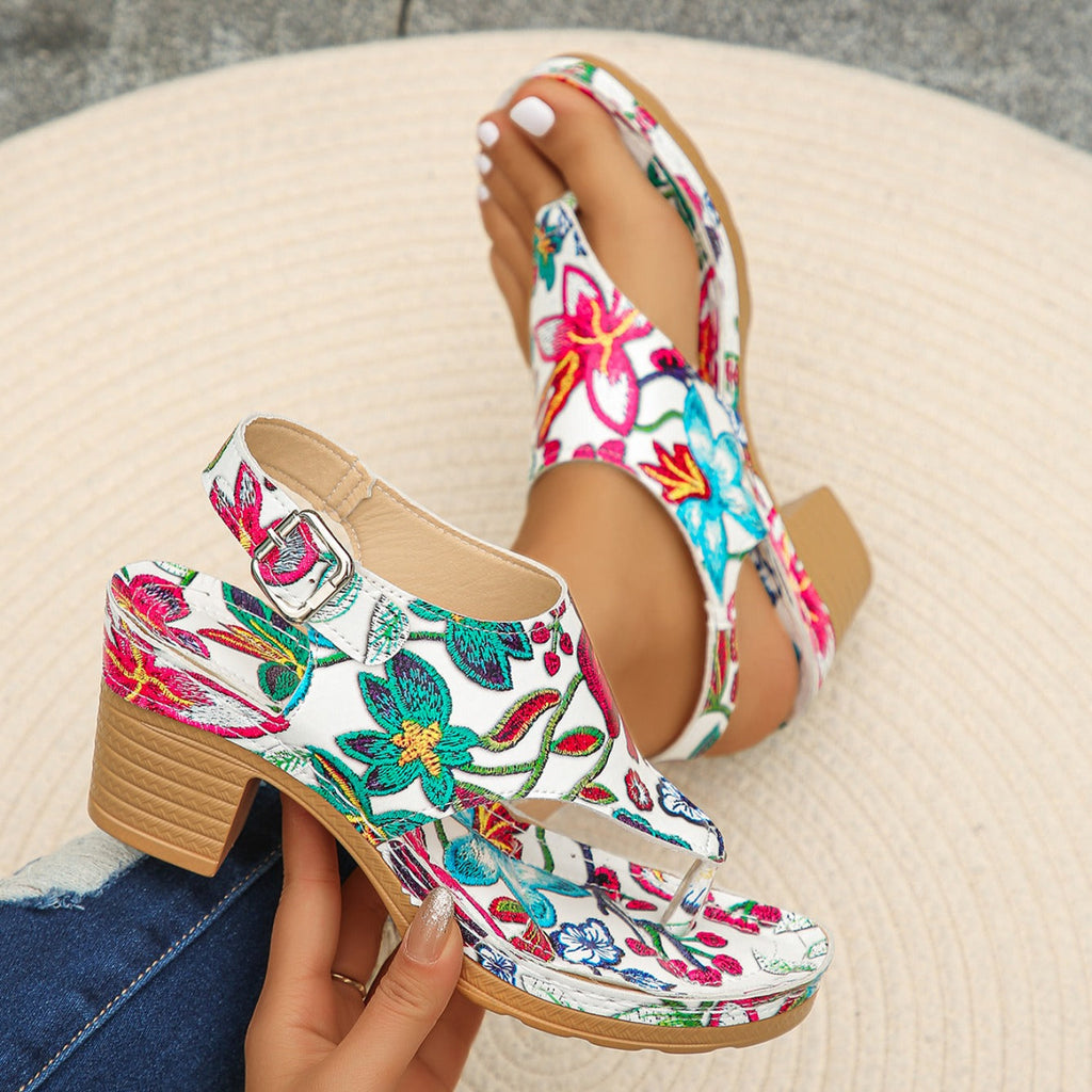 Floral Print Block Heel Sandals product view 8 - Puuky