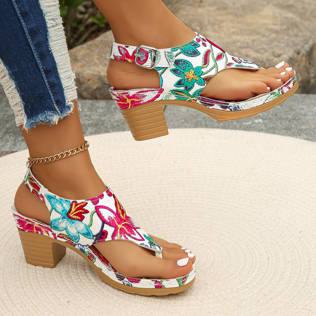 Floral Print Block Heel Sandals product view 9 - Puuky