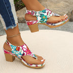 Floral Print Block Heel Sandals product view 9 - Puuky