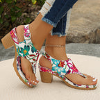 Floral Print Block Heel Sandals product view 2 - Puuky