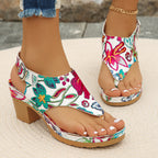 Floral Print Block Heel Sandals product view 3 - Puuky