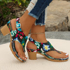 Floral Print Block Heel Sandals product view 4 - Puuky