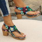 Floral Print Block Heel Sandals product view 5 - Puuky