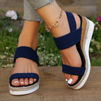 Blue Elastic Strap Platform Wedge Sandals product view 1 - Puuky