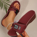 Red Buckle Strap Wedge Slide Sandals product view 1 - Puuky